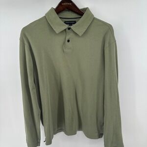 Banana Republic Mens Long Sleeve Polo Shirt Olive Green 100 Cotton Minimalist L